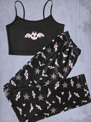 Cartoon Bat Print Pajama Set for Women