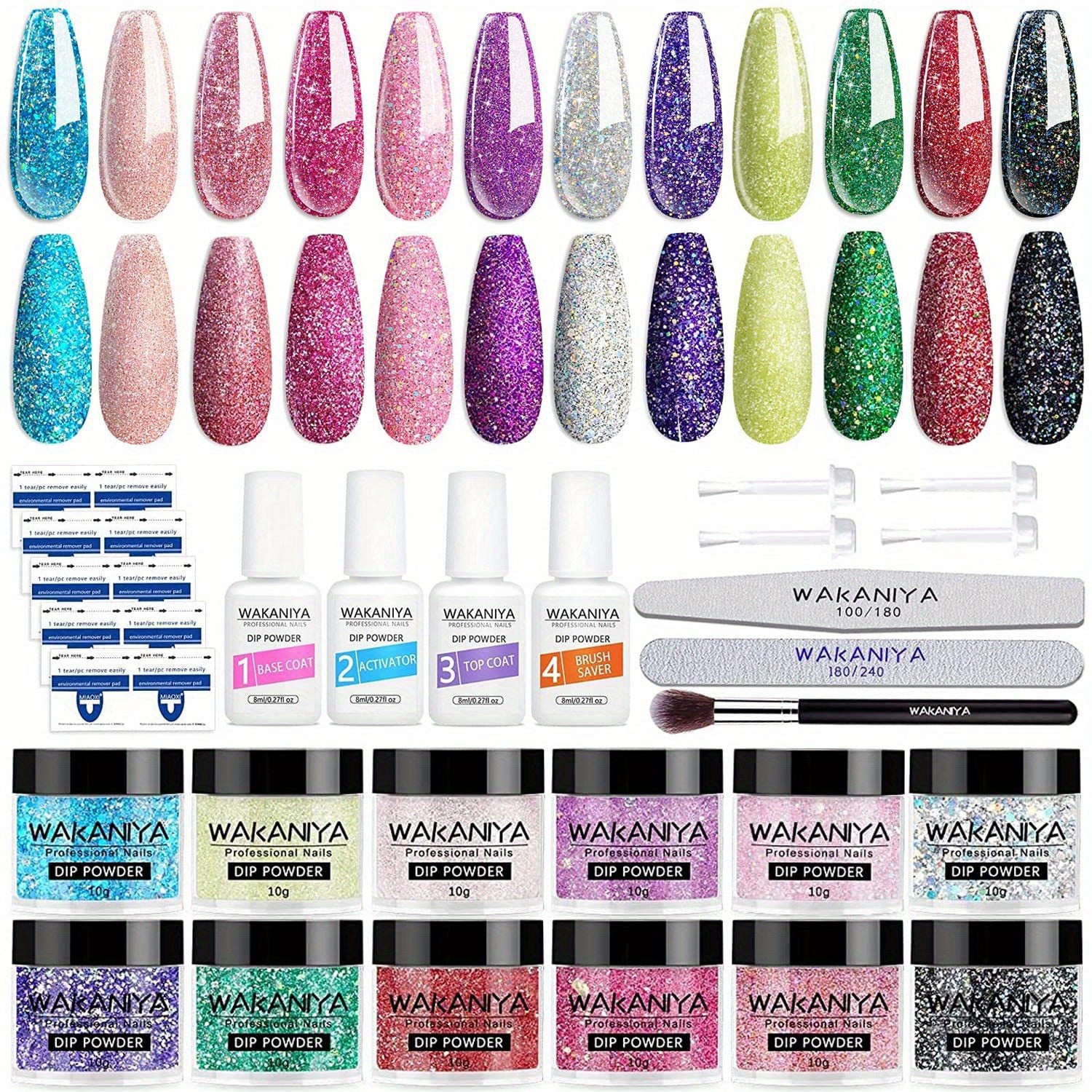 12 Colors Glitter Fall Dipping Powder Kit with 4 Liquids for Dip Manicure