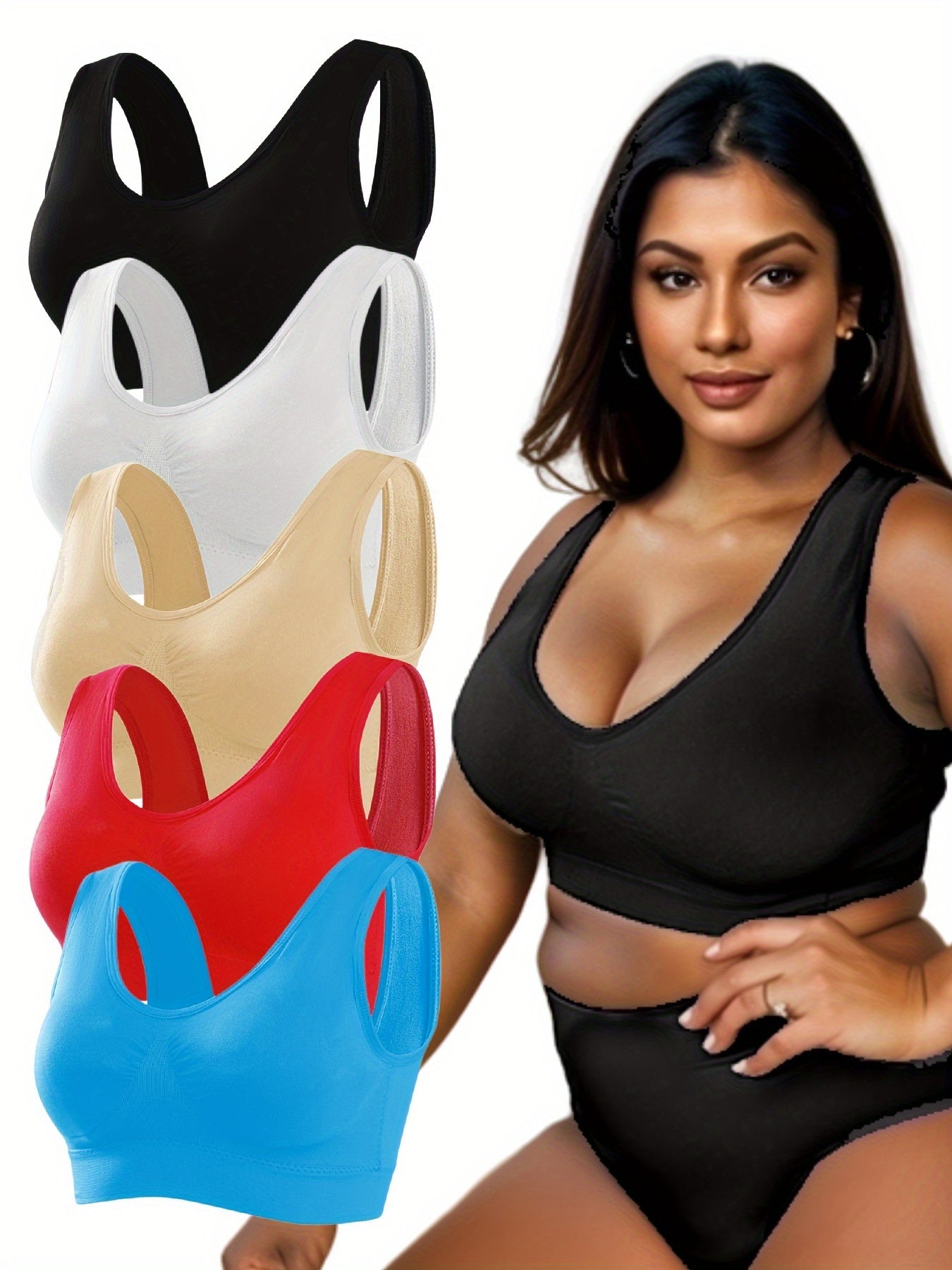 5 Pack Plus Size Seamless Fitness Bra Set