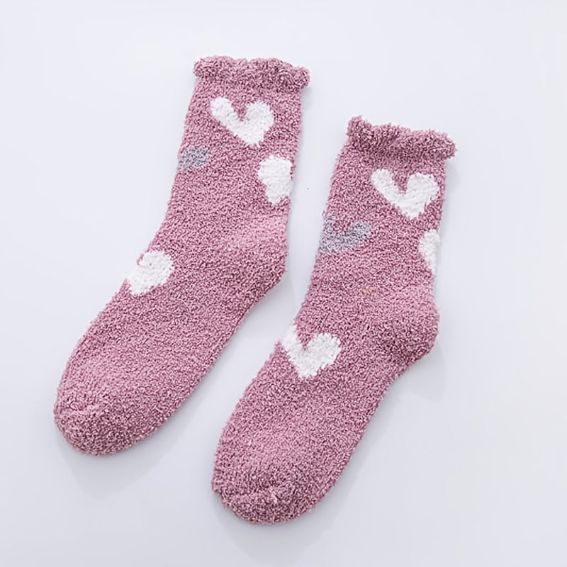 3 Pairs Women's Heart Pattern Fuzzy Socks Funny Colorful Plush Fluffy