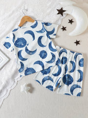 Boys Moon Print T-shirt & Shorts 2pcs Loungewear Pajamas