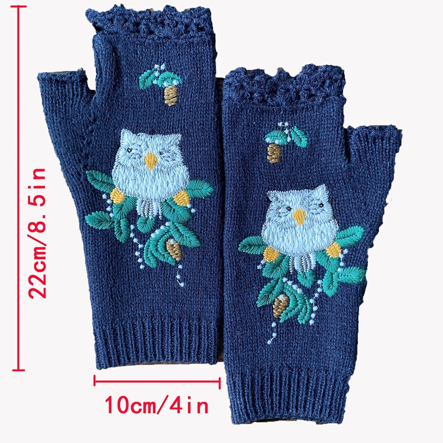 Vintage Owl Crocheted Half Finger Gloves Hand Knit Fingerless Gloves