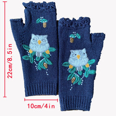 Vintage Owl Crocheted Half Finger Gloves Hand Knit Fingerless Gloves