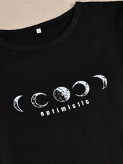 Moon Print Pajamas Set Short Sleeve Top & Shorts & Pants