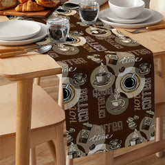Long Coffee Bean & Cup Pattern Table Runner, Heat Resistant 13x7