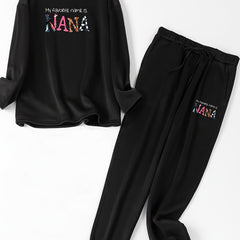 Slogan Print Top & Joggers Pajamas Set