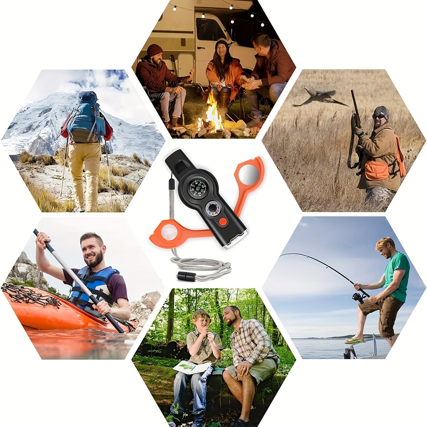 7 in 1 Outdoor Emergency Survival Whistle With Lanyard