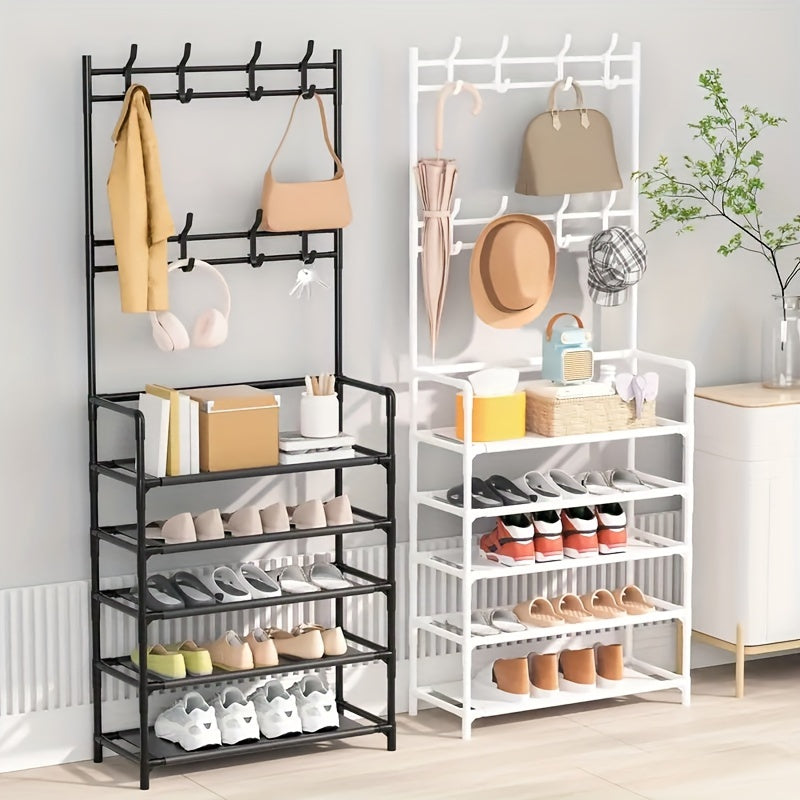 Sturdy Freestanding Metal Coat Rack Shoe Rack w/ Multifunctional Storage Rack