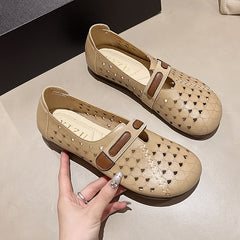 Women's Heart Hollow Out Flat Shoes Round Toe Slip On Casual Walking Flats