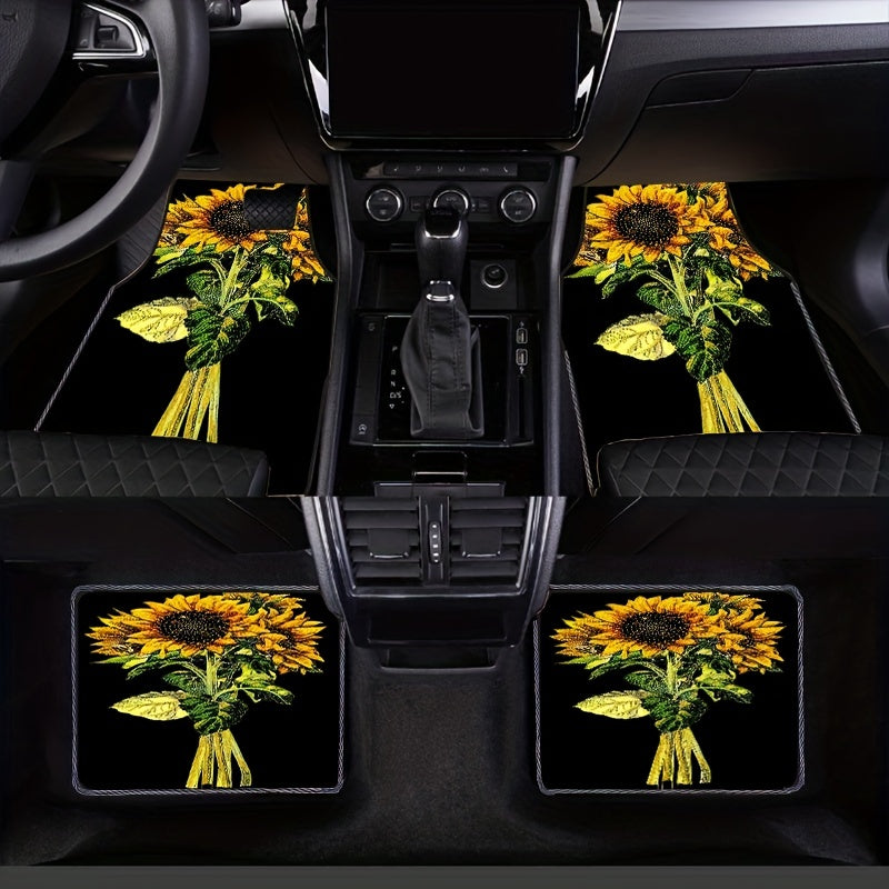 4pcs Sunflower Bouquet Car Floor Mat All-weather Car Protector