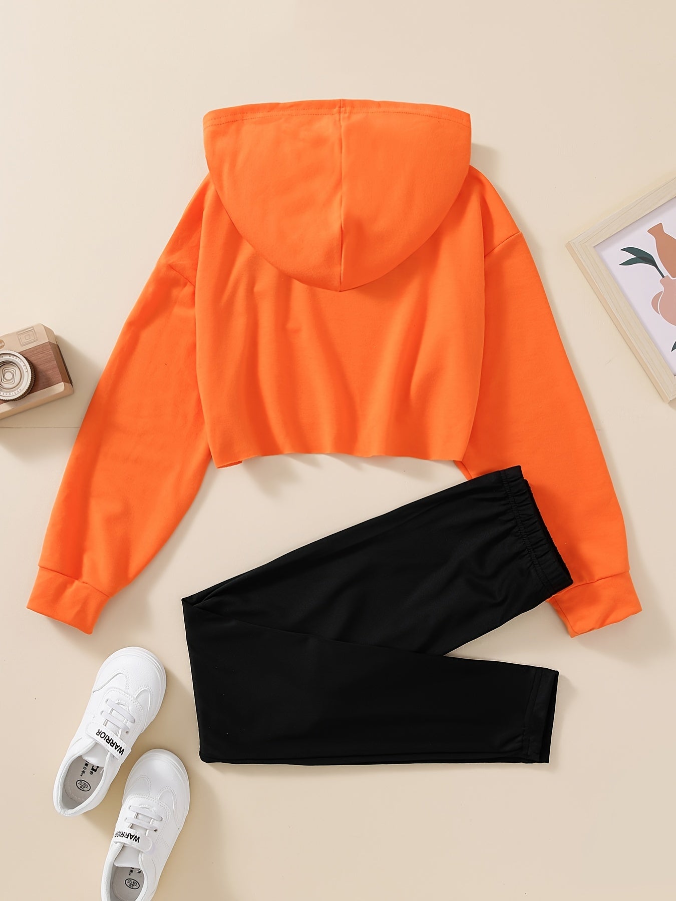 2pcs Baby Girls Crop Hoodie & Pant Set Kids Clothes