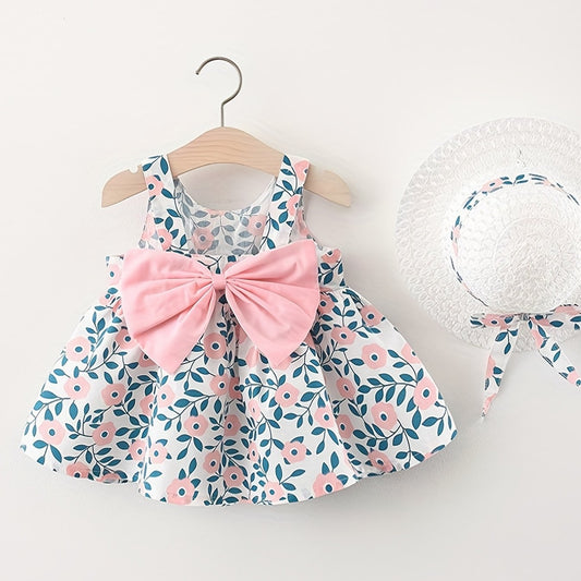 Kids Printed Leaf Cotton Dress With Bow