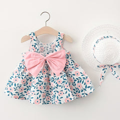 Kids Printed Leaf Cotton Dress With Bow