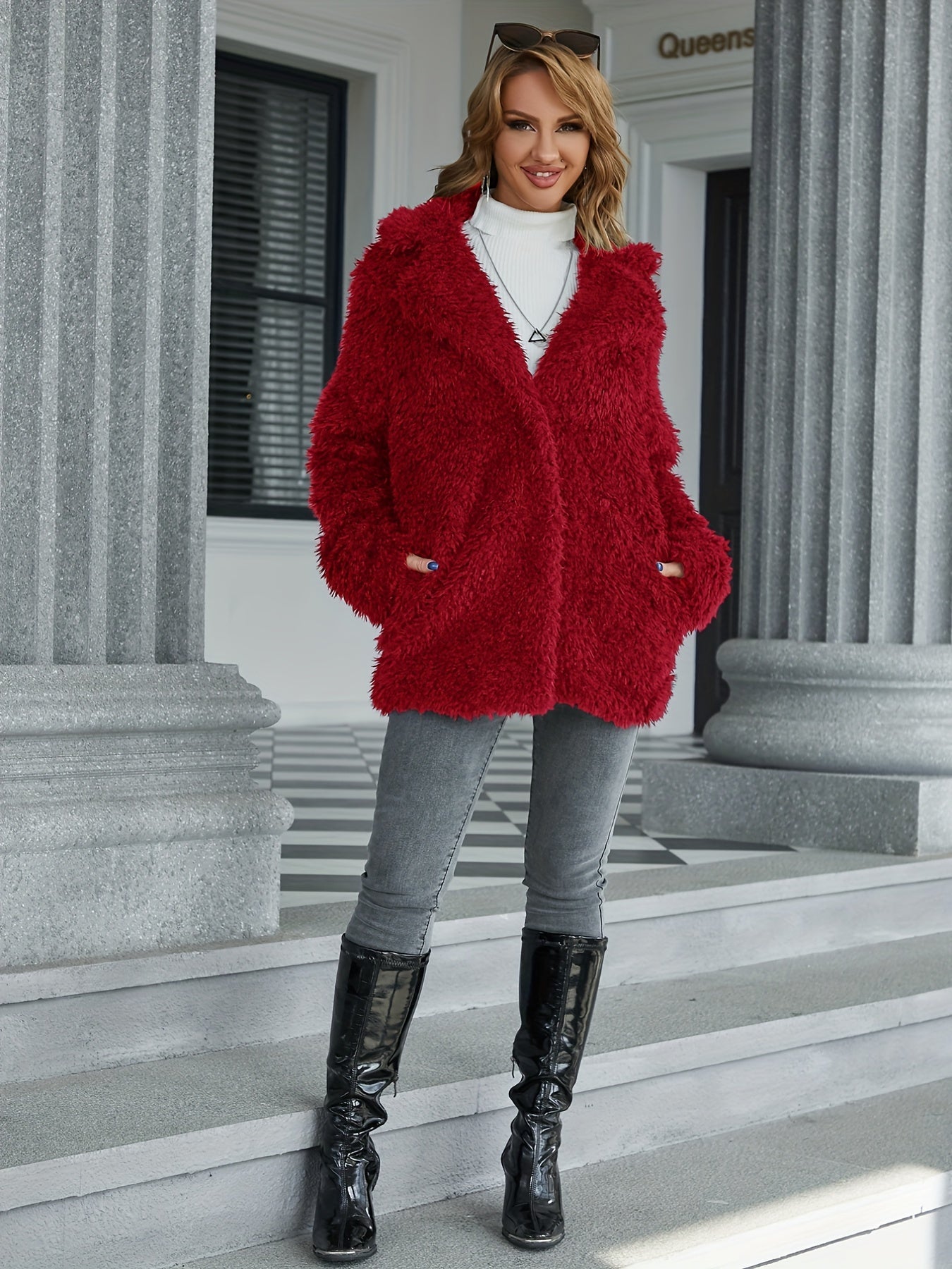 Fluffy Teddy Coat Open Front Casual Outerwear