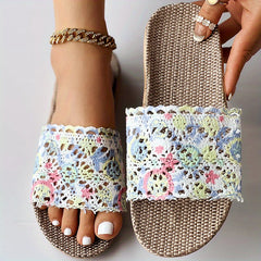 Women's Block Print Sandals Slip On Indoor Comfy Flat Shoes