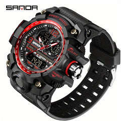 SANDA Men's Sports Watch Waterproof LED Dual Screen Multifunctional