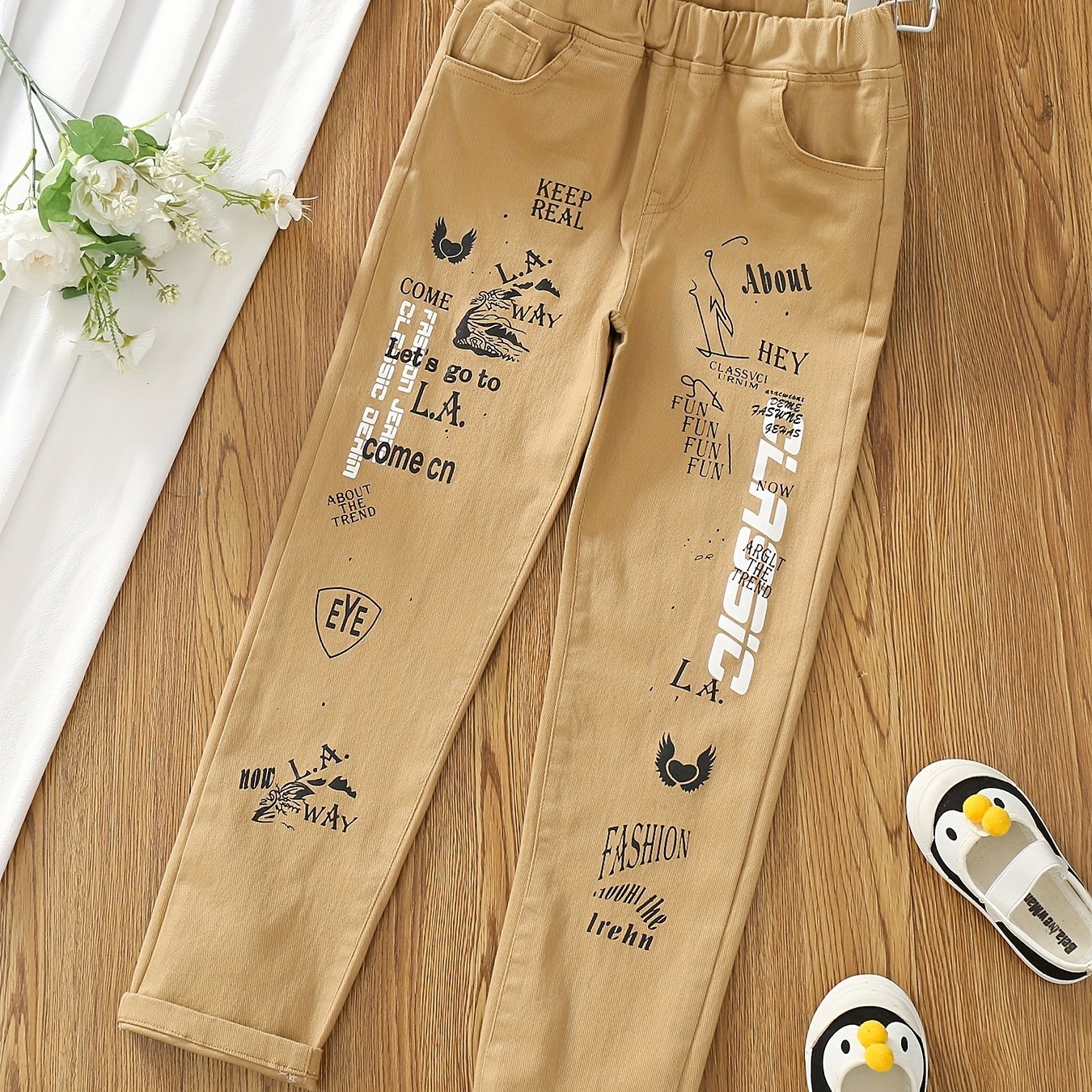 Boys Teen Graffiti Elastic Waist Pants for Spring Fall