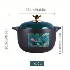 Flamingo Leaf Pattern Porcelain Stockpot Heat Resistant Cooking Pot