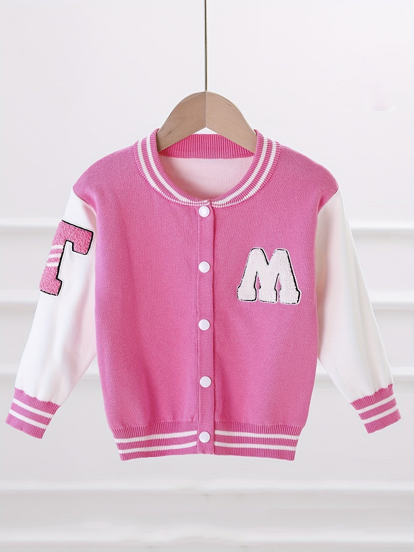 Girls' Block Embroidery Knitted Varsity Jacket