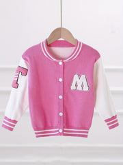 Girls' Block Embroidery Knitted Varsity Jacket