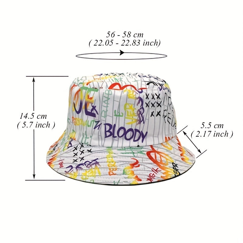 Graffiti Alphabet Fisherman Hat Hip hop Basin Hat Outdoor Sun Hat