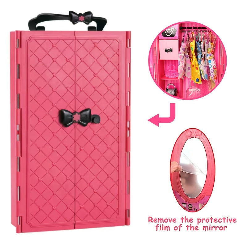 Dollhouse Furniture Doll Wardrobe Portable Closet DIY Gift Children Game