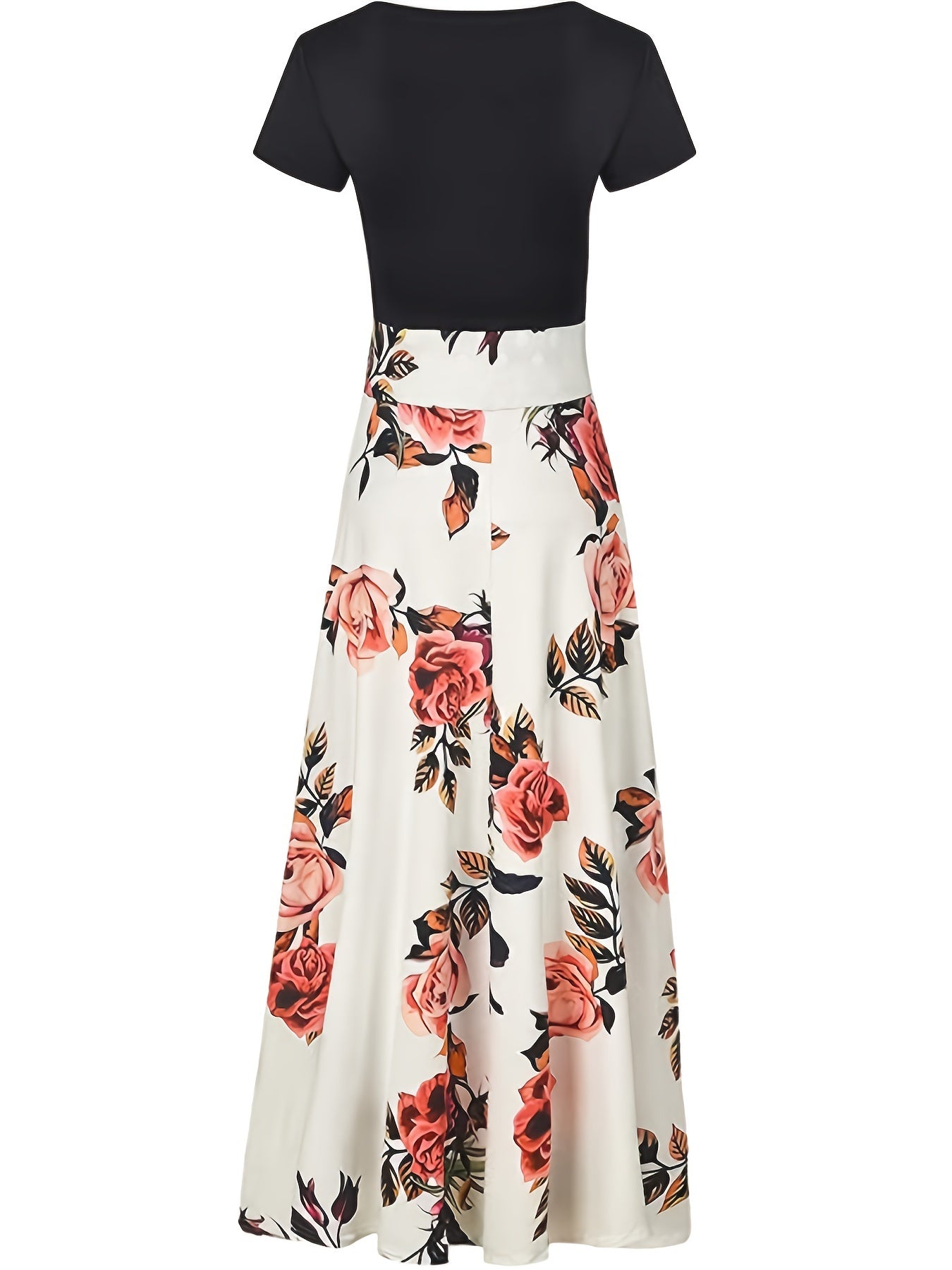 Floral Print Maxi Dress Short Sleeve Round Neck Boho Style