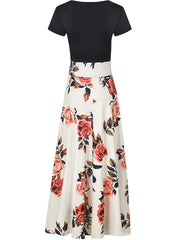 Floral Print Maxi Dress Short Sleeve Round Neck Boho Style