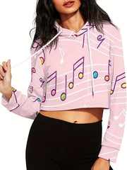 Cow Printed Drawstring Hoodie Long Sleeve Sweatshirt Women's Tops