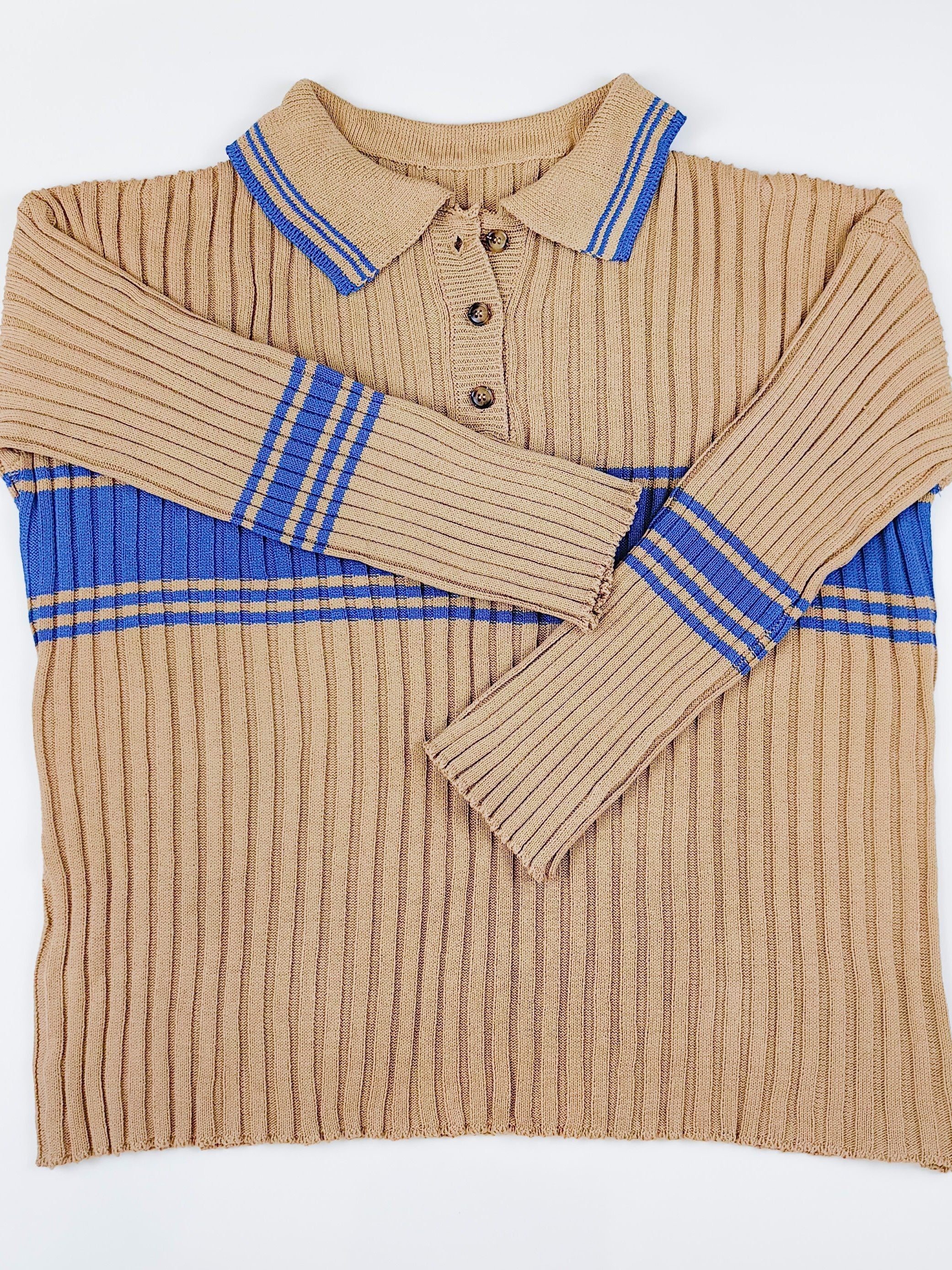 Preppy Sweater Women's Plus Striped Pattern Long Sleeve Polo Neck