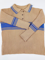 Preppy Sweater Women's Plus Striped Pattern Long Sleeve Polo Neck