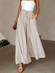 Solid Drawstring Culottes Wide Leg Pants Women's Clothing