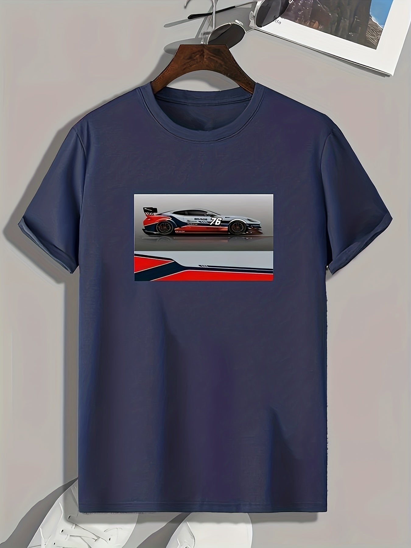 Race Car Print Men's Comfy T shirt Active Stretch Breathable Tee