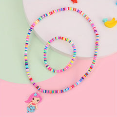 2pcs Mermaid Colorful Beaded Necklace Bracelet Set for Girls