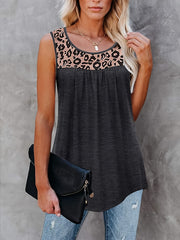 Leopard Print Crew Neck Tank Top Sleeveless Casual Summer Top