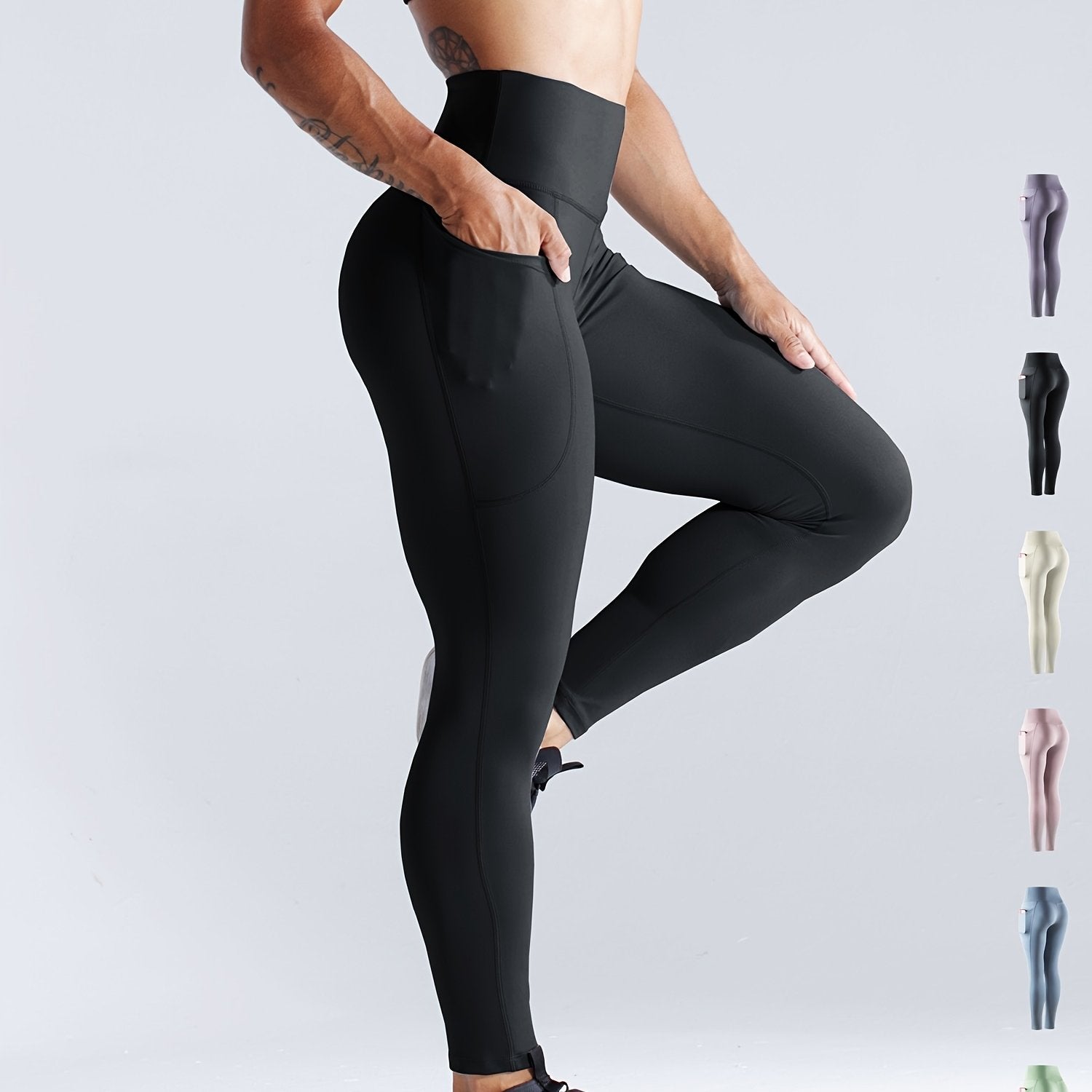 Women's Thermal Yoga Pants with Side Pockets - Activewear for Running