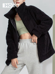 Women's Zip Up Fleece Jacket Turtle Neck Coat