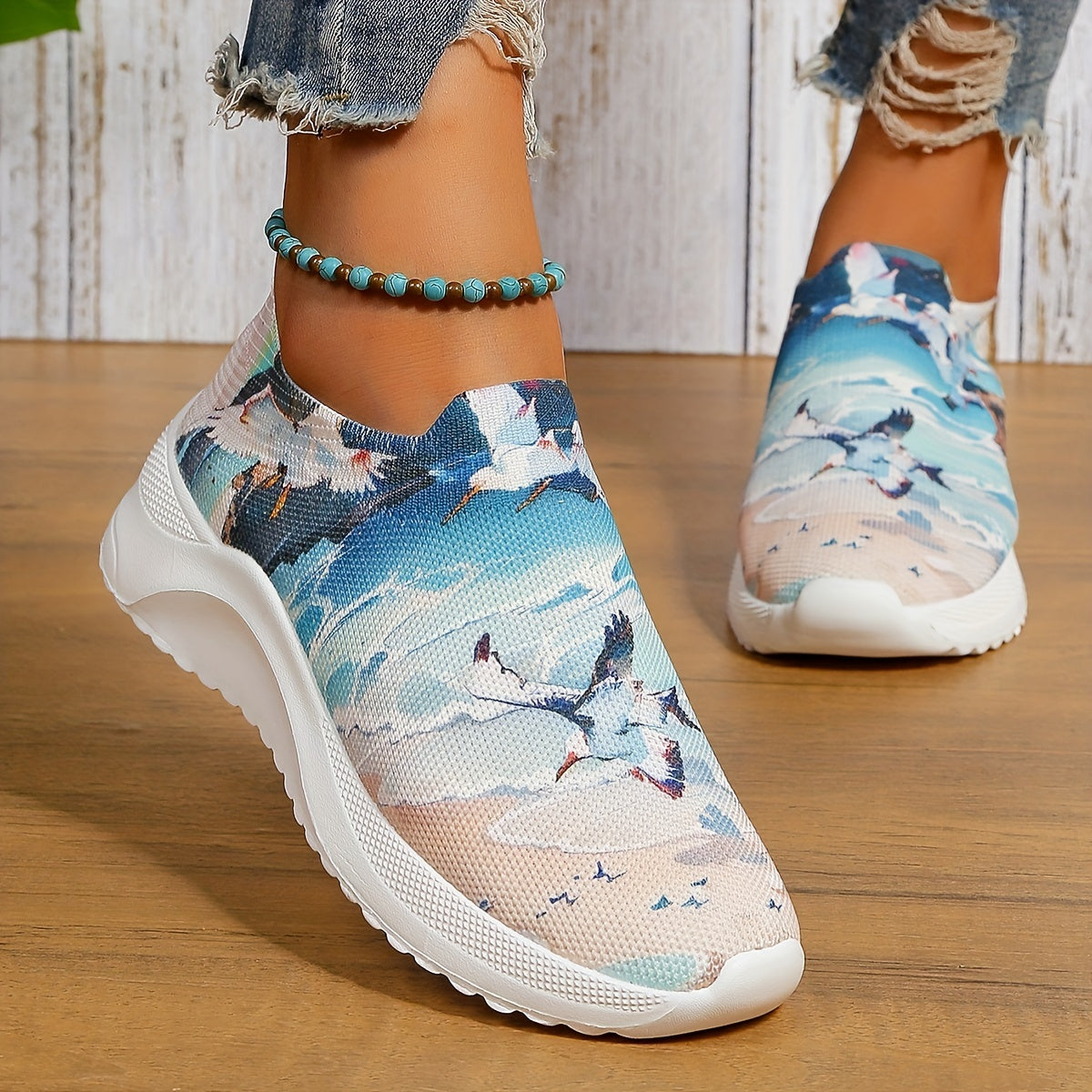 Women's Art Printed Sock Shoes Breathable Slip On Sports Shoes