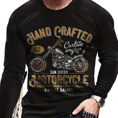 Motorcycle Print Men's Long Sleeve Tee Vintage Style Autumn Clothing