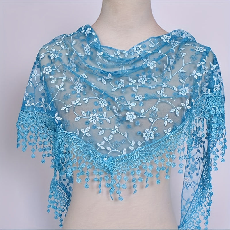 Lace Tassel Floral Scarf Embroidery Triangle Shawl Head Wrap