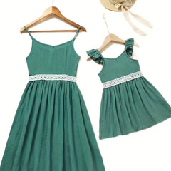 Cotton Lace Suspender Dresses Set for Mother and Daughter