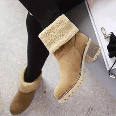 Women's Faux Fur Lined Block Heeled Ankle Boots