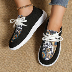 Women's Flat Lace Up Loafers Lightweight Canvas Shoes