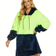Colorblock Hooded Robe Warm & Cozy Long Sleeve Lounge Robe