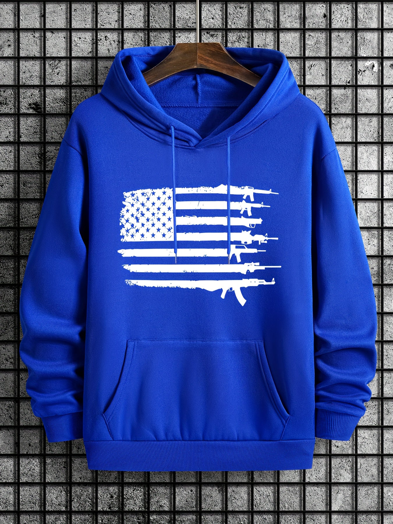 American Flag Print Men's Warm Pullover Hoodie for Autumn Winter