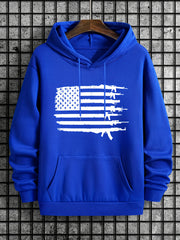 American Flag Print Men's Warm Pullover Hoodie for Autumn Winter