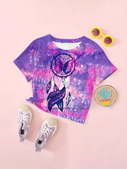 Dreamy Tie Dye Pattern Short Sleeve T shirt Girls Comfy Pullover Summer Clothes