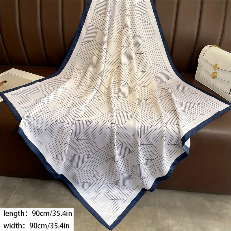 Square Scarf Geometric Pattern Shawl Women Head Wrap Bandana Windproof Kerchief