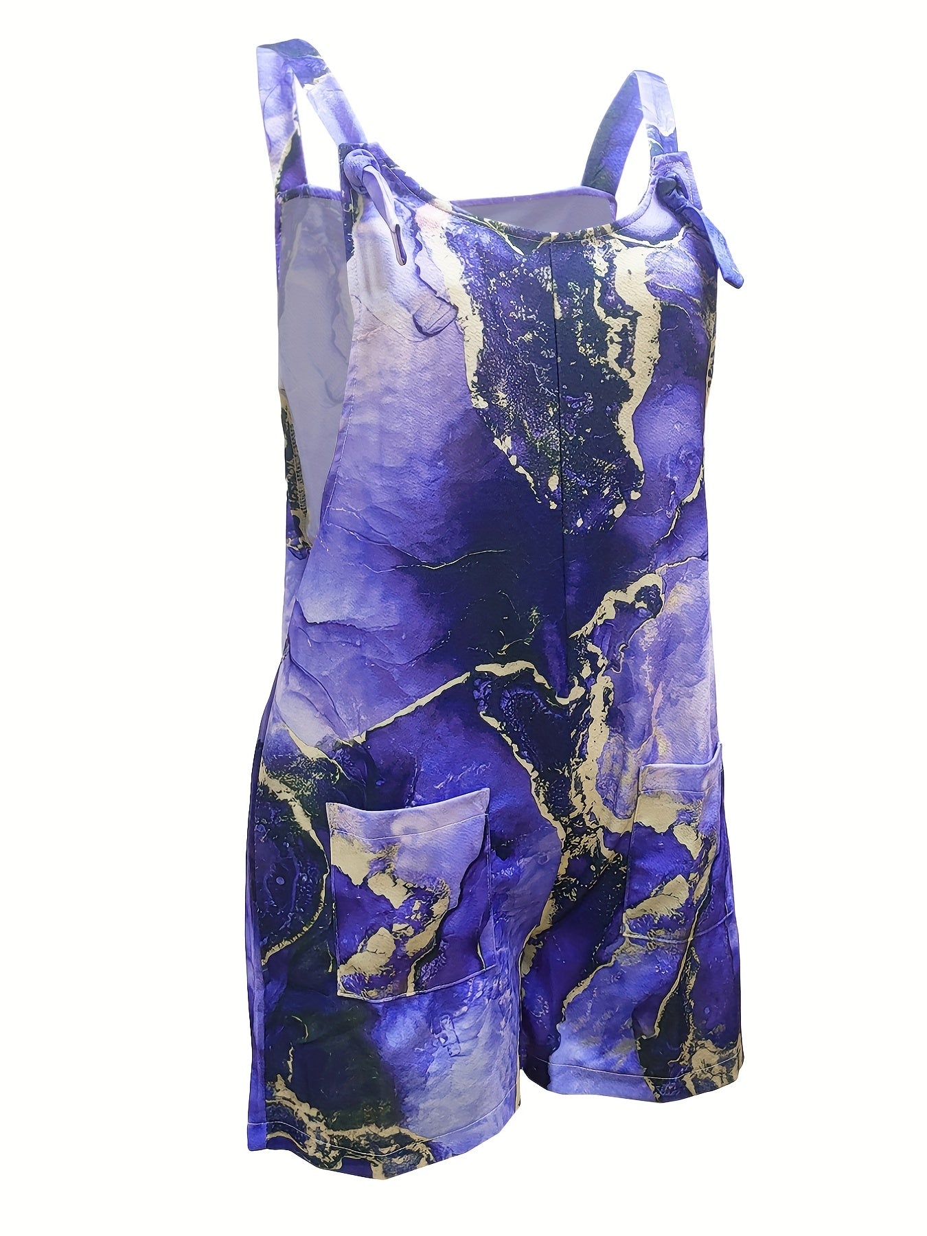 Marble Print Stretch Romper with Pockets