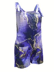Marble Print Stretch Romper with Pockets
